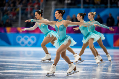 AI Generative Woman skater skating on ice rink, winter olympic games team figure skating competitionの素材