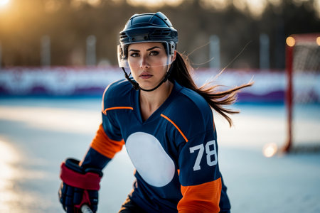 AI Generative Sport hockey competition, women's team at the tournament Winter Olympics skate on the ice rinkの素材