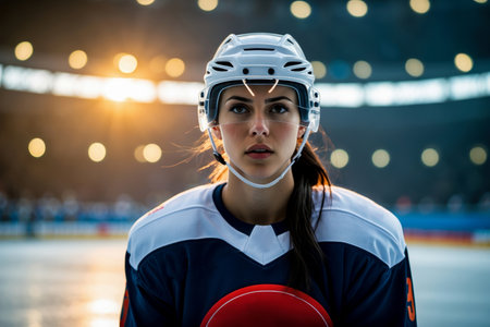 AI Generative Sport hockey competition, women's team at the tournament Winter Olympics skate on the ice rinkの素材