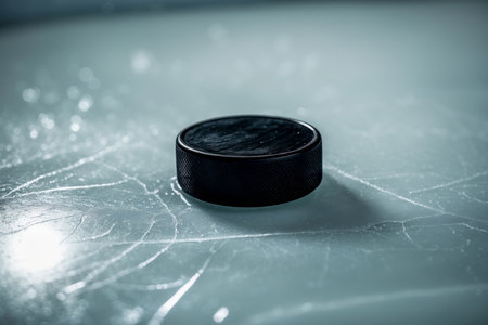AI Generative Puck on Sports Rink, NHL Winter Olympic games professional Hockey Competitionの素材