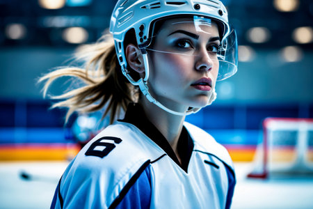 AI Generative Sport hockey competition, women's team at the tournament Winter Olympics skate on the ice rinkの素材