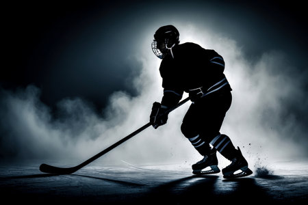 AI Generative Sport hockey competition, men's team at the tournament Winter Olympics skate on the ice rinkの素材