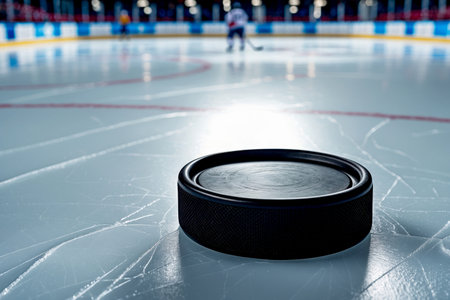 AI Generative Puck on Sports Rink, NHL Winter Olympic games professional Hockey Competitionの素材