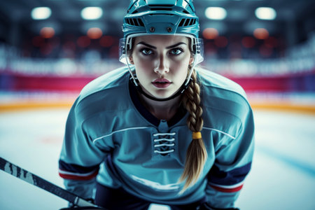 AI Generative Sport hockey competition, women's team at the tournament Winter Olympics skate on the ice rinkの素材