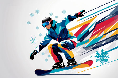 AI Generative Snowboarder Down Mountain on Snowboard, Winter Olympic games Contest Competitionの素材