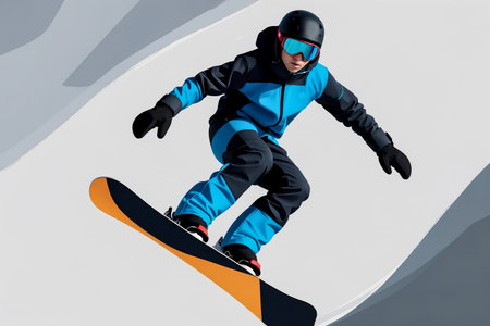 AI Generative Snowboarder Down Mountain on Snowboard, Winter Olympic games Contest Competitionの素材