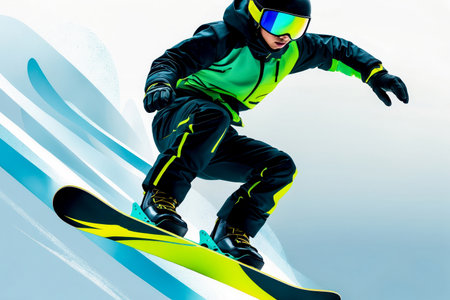 AI Generative Snowboarder Down Mountain on Snowboard, Winter Olympic games Contest Competitionの素材