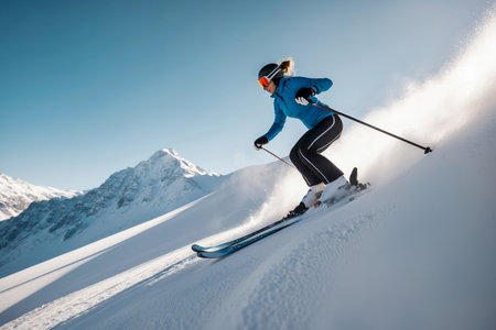 AI Generative Skier Down Mountain on skis, Winter Olympic games Contest Competition tournamentの素材