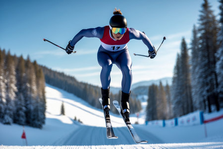 AI Generative Skier Down Mountain on skis, Winter Olympic games Contest Competition tournamentの素材