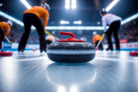 AI Generative Team strategy sport curling on ice rink with stone, Winter Olympic games competitionの素材
