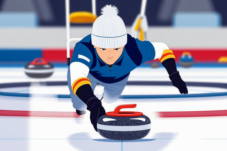 AI Generative Team strategy sport curling on ice rink with stone, Winter Olympic games competitionの素材