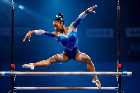 AI Generative Artistic gymnastics competition, woman athlete performs at the Olympic games Championshipの素材