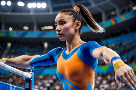 AI Generative Artistic gymnastics competition, woman athlete performs at the Olympic games Championshipの素材