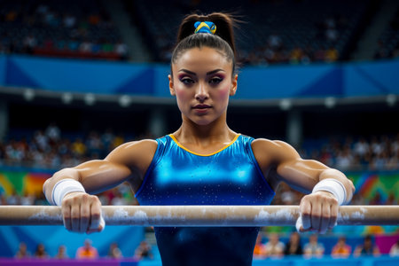 AI Generative Artistic gymnastics competition, woman athlete performs at the Olympic games Championshipの素材