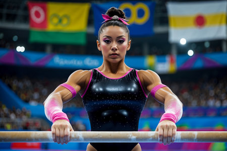 AI Generative Artistic gymnastics competition, woman athlete performs at the Olympic games Championshipの素材