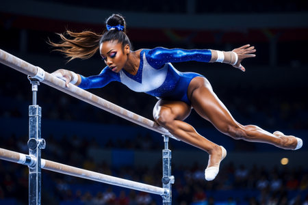 AI Generative Artistic gymnastics competition, woman athlete performs at the Olympic games Championshipの素材