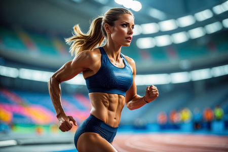 Generative Woman athlete jogger running race marathon, summer sports olympic games competitionの素材