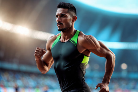 Generative Man athlete jogger running race marathon, summer sports olympic games competitionの素材