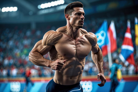 Generative Man athlete jogger running race marathon, summer sports olympic games competitionの素材