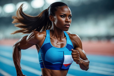 Generative Woman athlete jogger running race marathon, summer sports olympic games competitionの素材