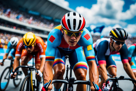 AI Generative Man Athlete Cyclist Riding Sport Cycling Race Summer Olympic games Competitionの素材