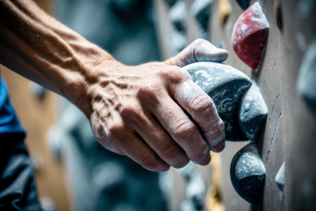 AI Generative Man athlete climber climbing up on wall, summer Olympic games competition championshipの素材