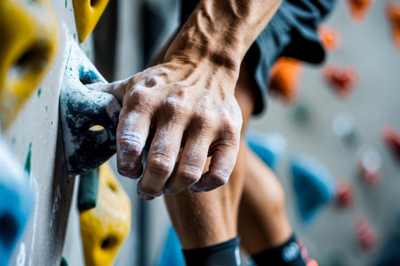 AI Generative Man athlete climber climbing up on wall, summer Olympic games competition championshipの素材