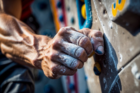 AI Generative Man athlete climber climbing up on wall, summer Olympic games competition championshipの素材