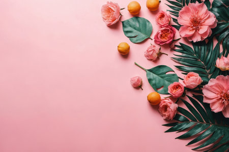 AI Generative Background copy space for text summer tropical flat lay with accessories vacation seaの素材