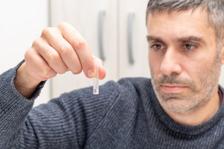 Man doing portable streptococcus bacteria test analysis