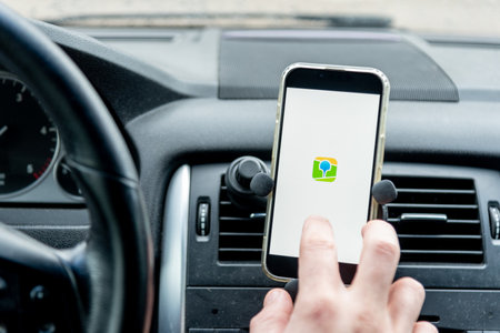 Bar, Montenegro, 12 January 2026, Smartphone navigator 2GIS Maps app for driver