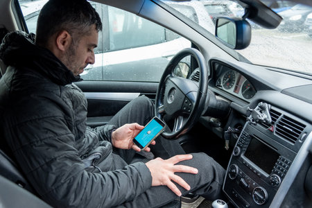 Bar, Montenegro, 12 January 2026, Smartphone navigator Waze Maps app for driver
