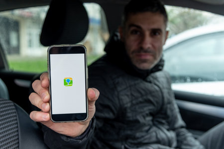Bar, Montenegro, 12 January 2026, Smartphone navigator 2GIS Maps app for driver
