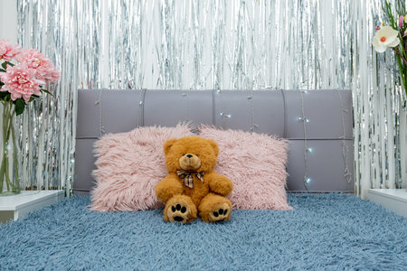 Style bedroom cozy interior details bed modern spacious apartment residential flat hotel homeの写真素材