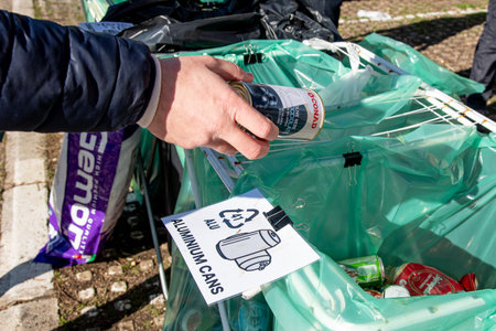 Bar, Montenegro, 31 January 2026, Container for collecting old aluminum cans for recycling