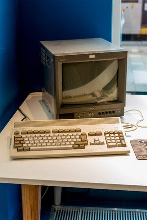 Saint Petersburg, Russia, 6 May 2021, Museum exhibition vintage of old retro personal computers Sony...