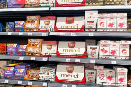 Bar, Montenegro, 25 October 2025, Bonbon brand candy chocolate in the supermarket