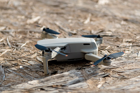 Bar, Montenegro, 2 November 2025, Drone UAV model DJI Mavic Mini top view, operating photography and...