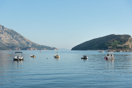 Budva, Montenegro, 2 November 2025, Tourist boats parked in port on the Adriatic Seaのeditorial素材
