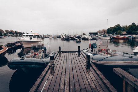 Kotka, Finland, 2 June 2019, Tourist boats parked in port on the Adriatic Sea