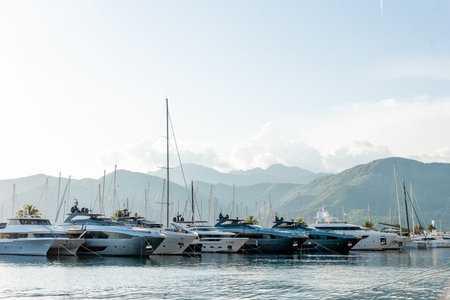 Tivat, Montenegro, 27 April 2025, yachts are parked in Porto Montenegro harbor