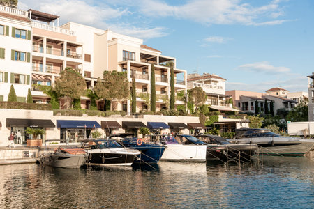 Tivat, Montenegro, 27 April 2025, yachts are parked in Porto Montenegro harborのeditorial素材