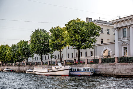 Saint Petersburg, Russia, 21 July 2019, Tourist boat trip on the canals and riversのeditorial素材