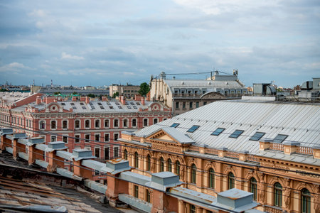 Saint Petersburg, Russia, 25 July 2019, View of wide avenues streets and rooftops from above