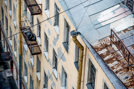 Saint Petersburg, Russia, 25 July 2019, View of wide avenues streets and rooftops from above