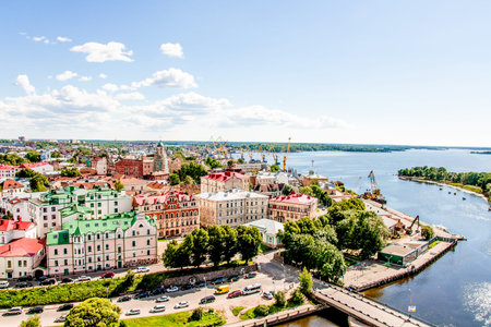Vyborg, Russia, 8 August 2015, View panorama of the old part of the city on sunny summer day