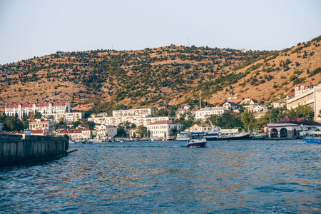 Balaklava, Crimea, 21 July 2020, View panorama of the old part of the city on sunny summer day