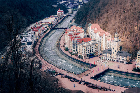 Sochi, Russia, 21 March 2020, Krasnaya Polyana ski resort, view from the gondola lift