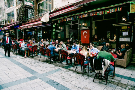 Istanbul, Turkey, 9 May 2018, People walking along the pedestrian street of Istiklal