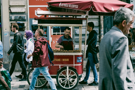 Istanbul, Turkey, 9 May 2018, People walking along the pedestrian street of Istiklal